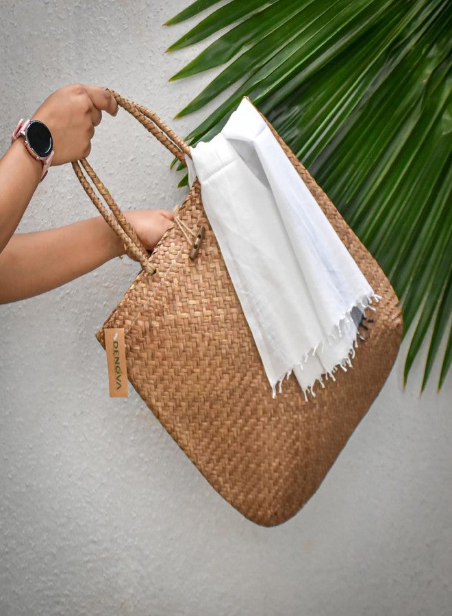 DENOVA Seagrass Sholderbag with Handle | Beach bag, Women's Handbag, Tote Bag (Natural Brown) - Image 4